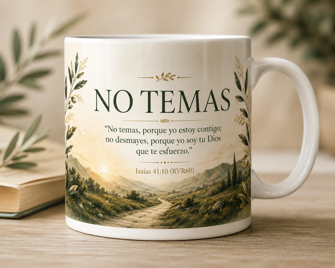 Mug VERBO 'No temas', con ilustración de camino hacia el horizonte al amanecer