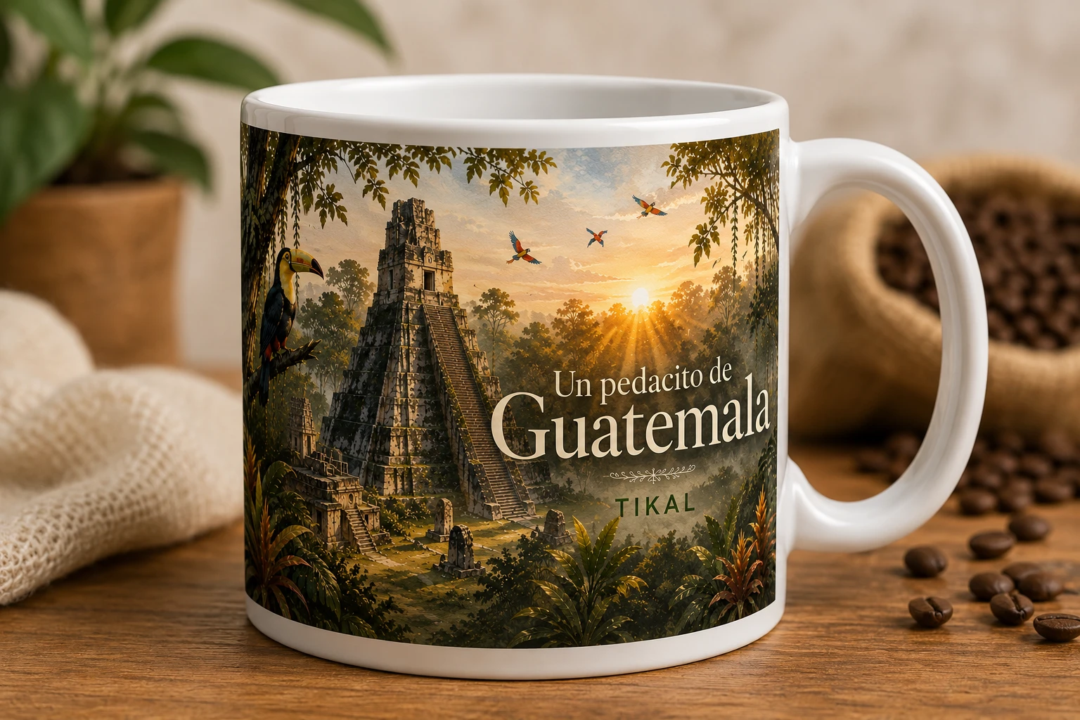 Mug VERBO 'Tikal', ilustración del Templo I emergiendo sobre la selva del Parque Nacional Tikal