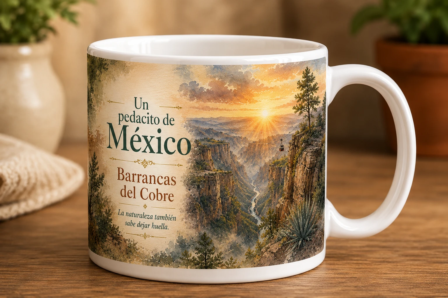 Mug VERBO 'Barrancas del Cobre', ilustración panorámica de montañas y cañones al amanecer