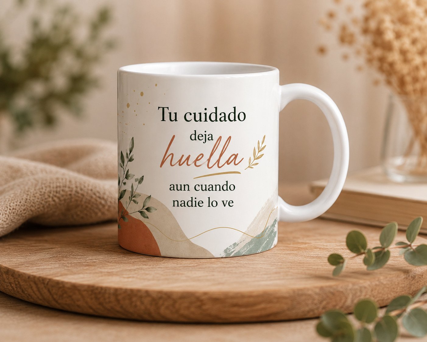 Mug VERBO con el mensaje: Tu cuidado deja huella aun cuando nadie lo ve